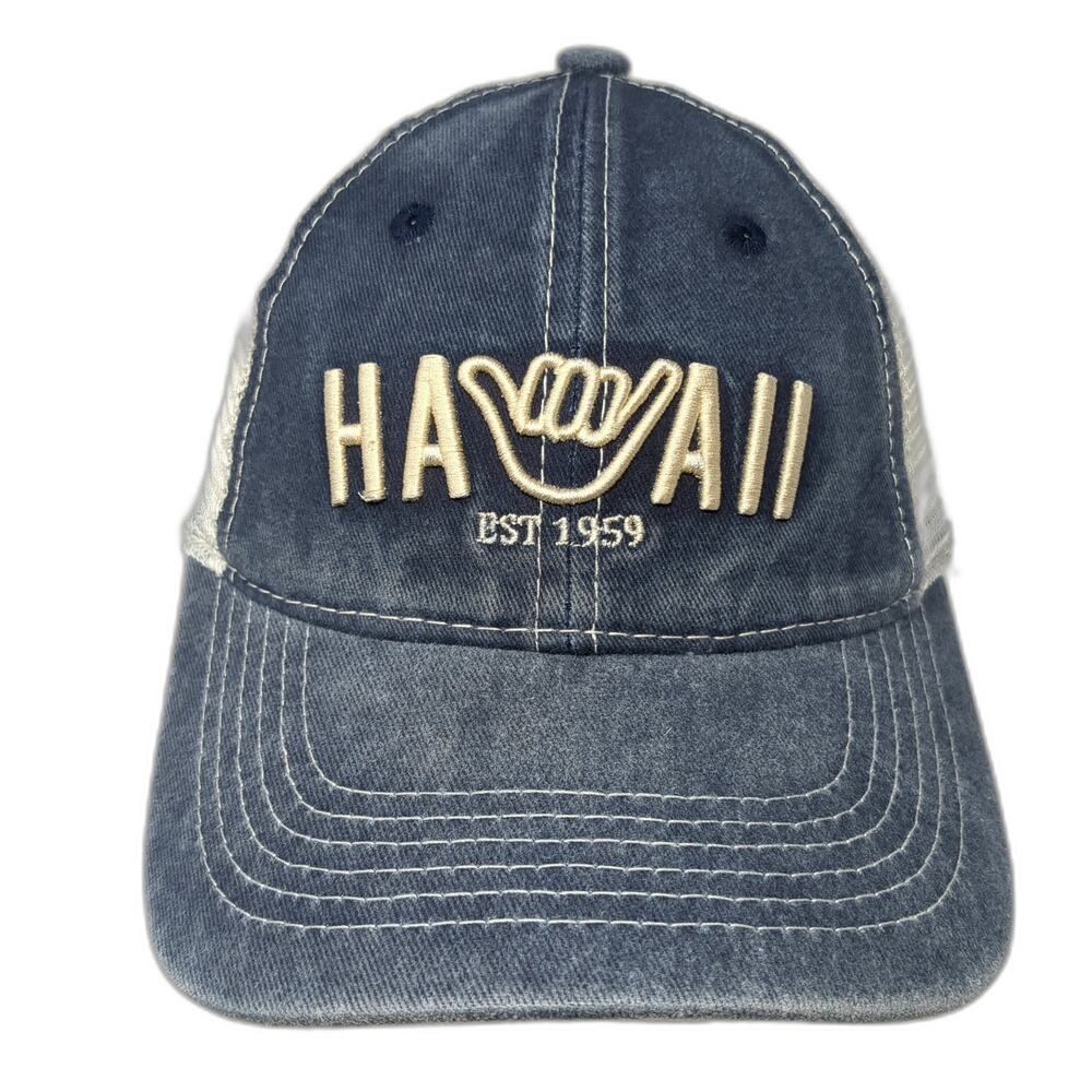 Hawaii Est. 1959 Strapback Trucker Hat Blue One Size 6 Panel Island Crew Hawaii